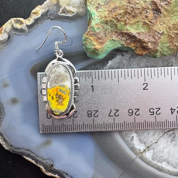 Sterling Silver Southwestern Style Oval Eclipse Jasper Decorated Dangle Earrings - Picture 9 of 10